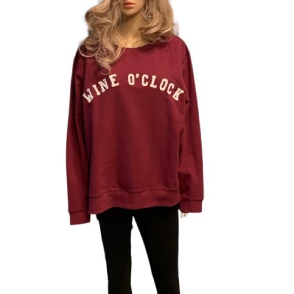GreenTea Tops - SWEATSHIRT Green Tea Women’s Burgundy WINE O CLOCK Long Sleeve Sweatshirt